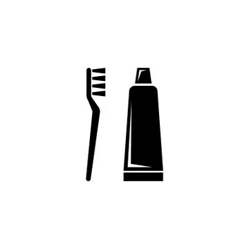 Toothpaste Tube and Toothbrush. Flat Vector Icon illustration. Simple black s Stock Illustration