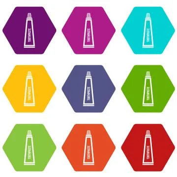 Toothpaste in tube icon set color hexahedron Stock Illustration