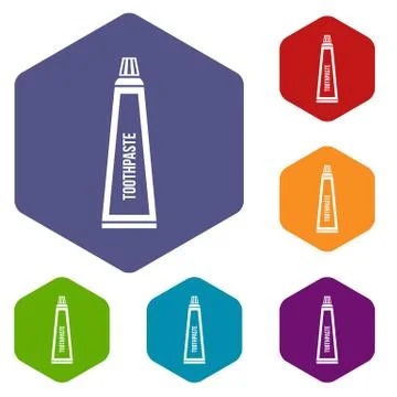 Toothpaste in tube icons set Illustrazione stock