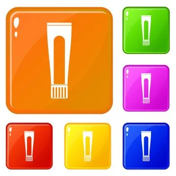 Toothpaste tube icons set vector color 스톡 일러스트