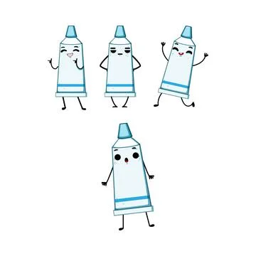 Toothpaste tubes characters having fun expressing emotions Stock Illustration