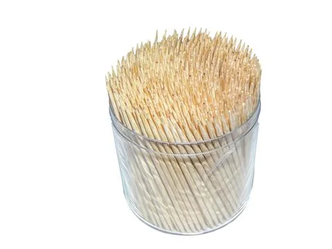 Toothpicks in a box isolated on white background Stockfoto's