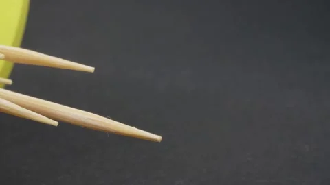 Toothpicks close up. Macro . Sharpened wooden sticks. Stock Footage 140472759
