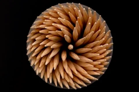 Toothpicks on a dark background. close up Stock Photos