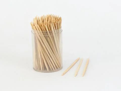 Toothpicks in a plastic box. Stock-Fotos