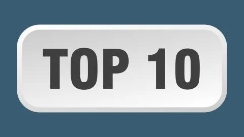 Top 10 button. top 10 square 3d push button Illustrazione stock