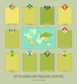 Top 10 corn producing countries. Infographics. Vector illustration. Illustrazione stock