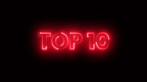Top 10 neon text animation isolated on black background Stock Footage 342703776