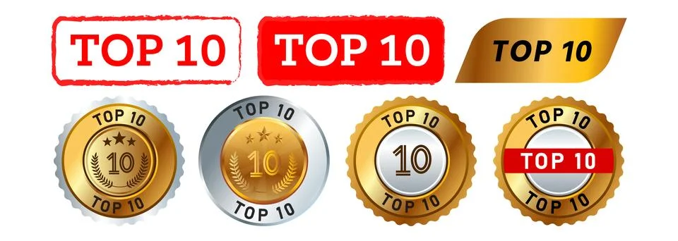 Top 10 rectangle stamp and circle gold seal badge label sticker sign rank Stock-Illustration