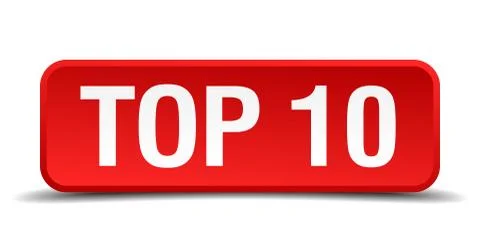 Top 10 red 3d square button isolated on white Stock Illustration