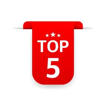 Top 5. Red ribbon. Flat vector illustration on white background. Stockillustratie