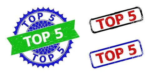 TOP 5 Rosette and Rectangle Bicolor Watermarks with Unclean Textures Illustrazione stock