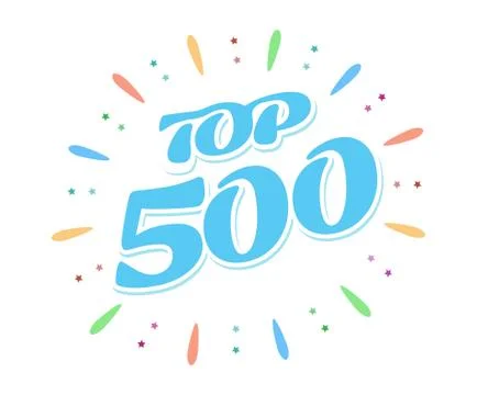 Top 500 blue word inside fireworks on white background. A colored volume Stock Illustration