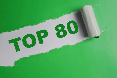 Top 80 Text written in torn paper. highlight lists, placement, milestones Stock Photos