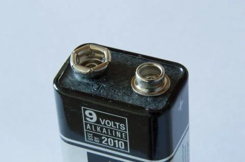 Top of a 9 volt battery Stock Photos