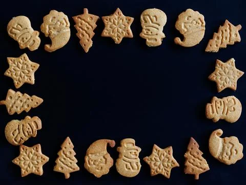 Top above high angle view photo of festive delicious ginger bread cookies man Stock Photos