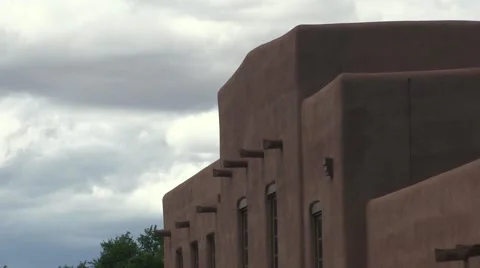 Top of adobe style building, Santa Fe, New Mexico Stock Footage 58061850