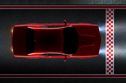 Top aerial  angle view of a generic red brandless American muscle car on a as Stock Photos