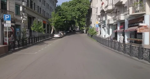 Top Aerial dolly slider move and view of empty street on early morning Stock Footage 108599818