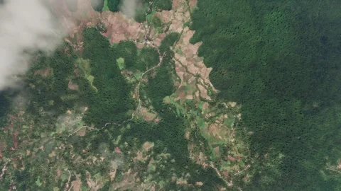 Top aerial drone view with clouds of Cadapdapan Rice Terraces. Philippines Stock Footage 270151041
