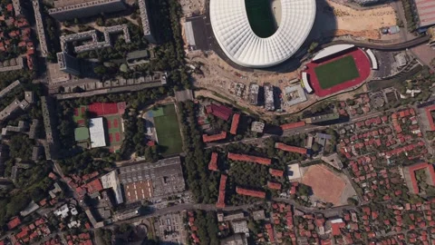 Top aerial drone view of Marseille with the Orange Vélodrome stadium. France Stock Footage 268416150