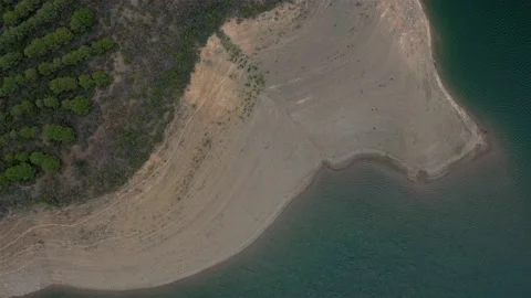 Top aerial drone view of Odeleite Dam reservoir in Algarve, Portugal Stock Footage 132641502