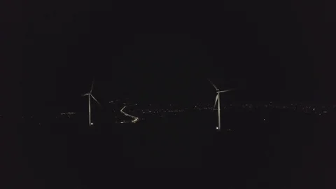 Top Aerial Drone View Over Wind Turbine At Night Stock Footage 115923979