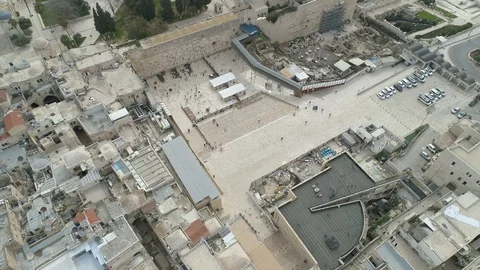 Top aerial of empty Western Wall during COVID-19 lockdown. Jerusalem. File7-13 库存影片 128150382