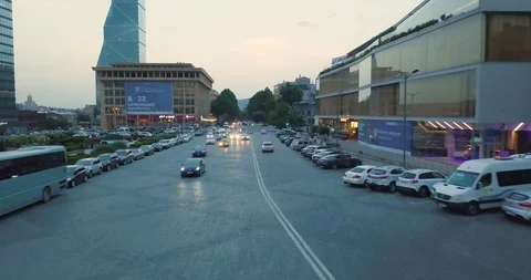 Top Aerial fast moving drone shot over the city on evening Stock Footage 109299620