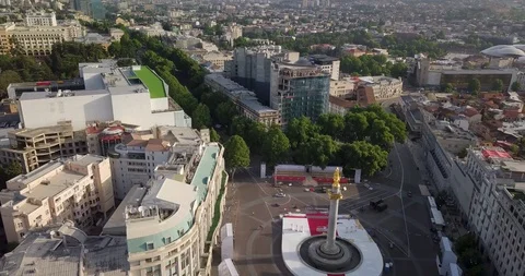 Top Aerial half Overhead view of Preparations for independence day of georgia Stock Footage 108600416