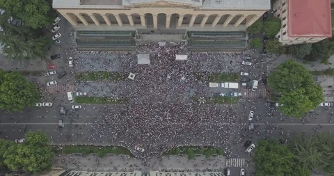 Top Aerial overhead shot on Protesting people manifestation in Tbilisi Stock Footage 111272900