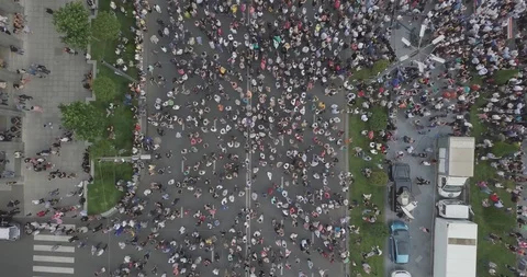 Top Aerial overhead shot on Protesting people manifestation in Tbilisi Stock Footage 111272997
