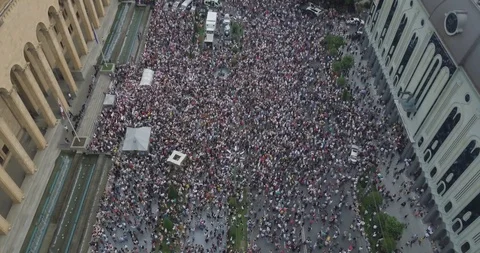 Top Aerial overhead shot on Protesting people manifestation in Tbilisi Stock Footage 111273067