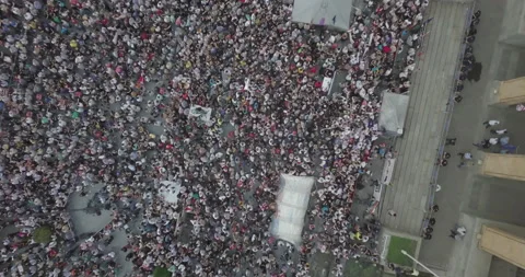 Top Aerial Overhead Shot On Protesting People Manifestation Stock Footage 137810207