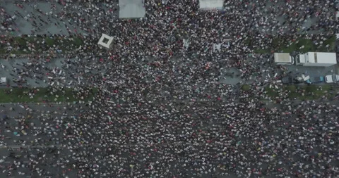 Top Aerial Overhead Shot On Protesting People Manifestation In Tbilisi Stock Footage 137817441