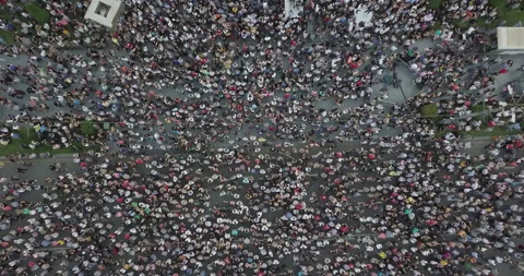 Top Aerial Overhead Shot On Protesting People Manifestation In Tbilisi Stock Footage 137817691