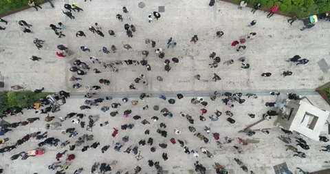 Top Aerial overhead shot on Protesting people manifestation in Tbilisi Stock Footage 141193645