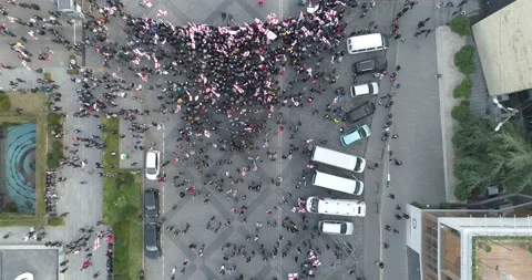Top Aerial overhead shot on Protesting people manifestation in Tbilisi Stock Footage 142178139