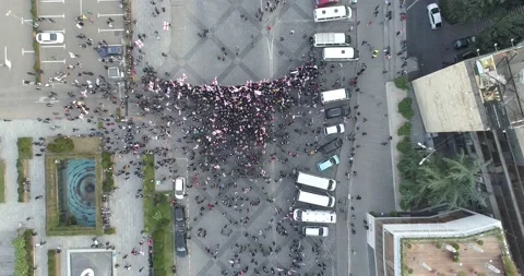 Top Aerial overhead shot on Protesting people manifestation in Tbilisi Stock Footage 142179159