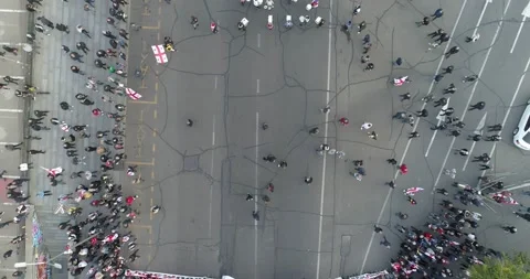 Top Aerial overhead shot on Protesting people manifestation in Tbilisi Stock Footage 142188118