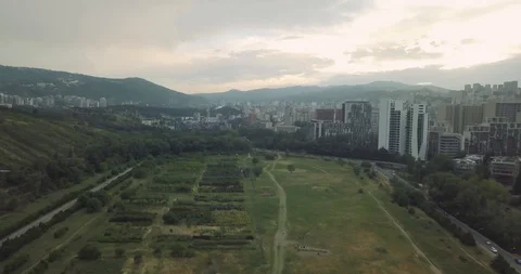 Top Aerial Reverse flight shot on Tbilisi Stock Footage 111272717