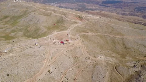 Top aerial view of cable car station at Mt. Hermon Reserve. Israel. DJI_0003-06 Stock Footage 123847009