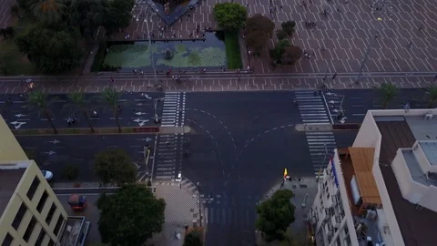 Top aerial view of empty streets near Rabin Square. Tel Aviv. DJI_0033-06 Stock Footage 104501654