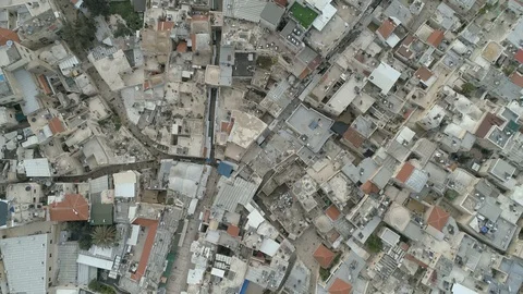 Top aerial view of empty streets of Old City Jerusalem Muslim Quarter. File7-06 스톡 동영상 128148276
