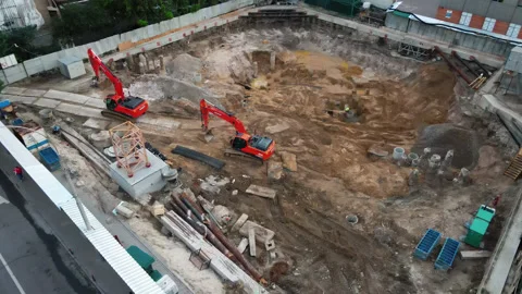 Top aerial view of a massive construction site in a city. Kiev, Ukraine Stock Footage 135280470