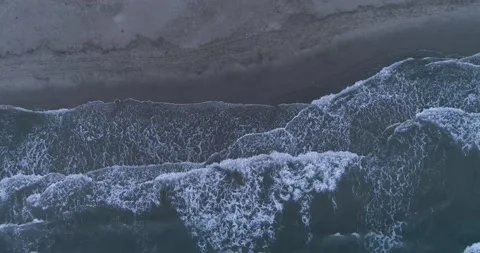 Top aerial view of ocean waves. Empty beach in South of France Stock Footage 201061361