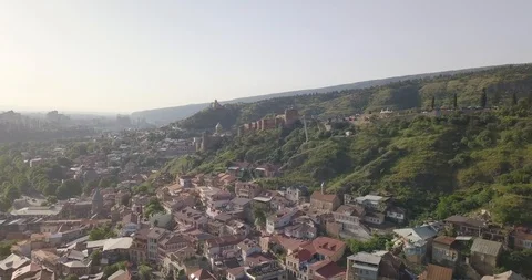 Top Aerial view on an old town and fly over the castle and church Stock Footage 108600225