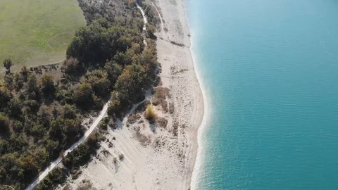 Top aerial view over a beutiful river in Italy Stock Footage 113201824