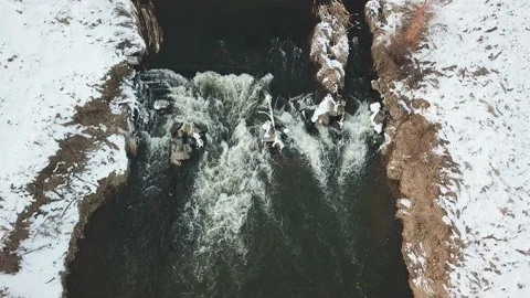 Top Aerial View Of River Cascade. Stream water flowing Stock Footage 234596887