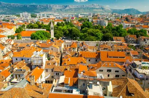 Top aerial view of Split old city buildings, Dalmatia, Croatia Fotos de archivo